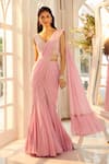 Aariyana Couture_Pink Saree Viscose Georgette Embroidered Pre-draped Lehenga With Blouse _at_Aza_Fashions