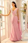 Buy_Aariyana Couture_Pink Saree Viscose Georgette Embroidered Pre-draped Lehenga With Blouse _Online