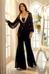 Buy_Aariyana Couture_Black Double Georgette Embroidered Mirror Placed Jacket And Bell Pant Set _at_Aza_Fashions