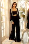 Aariyana Couture_Black Double Georgette Embroidered Mirror Placed Jacket And Bell Pant Set _at_Aza_Fashions