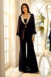 Buy_Aariyana Couture_Black Double Georgette Embroidered Mirror Placed Jacket And Bell Pant Set 