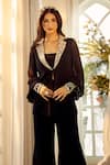 Shop_Aariyana Couture_Black Double Georgette Embroidered Mirror Placed Jacket And Bell Pant Set 