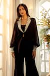 Aariyana Couture_Black Double Georgette Embroidered Mirror Placed Jacket And Bell Pant Set _Online