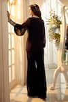 Aariyana Couture_Black Double Georgette Embroidered Mirror Placed Jacket And Bell Pant Set _Online_at_Aza_Fashions