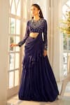 Buy_Aariyana Couture_Blue Blouse Dupion Silk Embroidered Floral Round Pleated Lehenga With Draped _at_Aza_Fashions