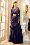 Buy_Aariyana Couture_Blue Blouse Dupion Silk Embroidered Floral Round Pleated Lehenga With Draped 