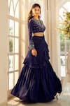 Buy_Aariyana Couture_Blue Blouse Dupion Silk Embroidered Floral Round Pleated Lehenga With Draped _Online