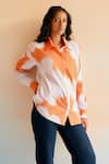 Buy_Echo By Tanya Arora_Orange Cotton Poplin Printed Abstract Floral Collar Echo Cabana Shirt _Online_at_Aza_Fashions