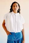 Buy_Echo By Tanya Arora_White Cotton Satin Plain Collar Echo Rhode Top _at_Aza_Fashions