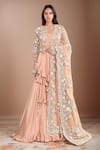 Buy_Kalighata_Peach Silk Embroidery Floral Round Neck Ginger Sequin Sheer Gown With Dupatta _at_Aza_Fashions