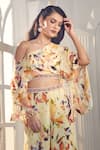 Buy_Aariyana Couture_Multi Color Viscose Georgette Printed Aloevera One Crop Top And Palazzo Set _Online_at_Aza_Fashions