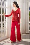 Shop_Aariyana Couture_Red Jacket Tulle Net Hand Embroidered Cutdana Bustier Plunged V Sharara Set _Online_at_Aza_Fashions