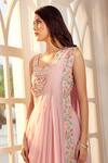 Buy_Aariyana Couture_Pink Poly Georgette Embroidered Floral Scoop Pre-draped Skirt Saree With Blouse 