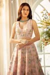 Aariyana Couture_Pink Blouse And Lehenga Silk Satin Organza Embroidered Garden Full Bridal Set _at_Aza_Fashions