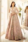 Buy_Aariyana Couture_Pink Blouse And Lehenga Silk Satin Organza Embroidered Garden Full Bridal Set 