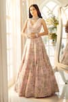 Buy_Aariyana Couture_Pink Blouse And Lehenga Silk Satin Organza Embroidered Garden Full Bridal Set _Online