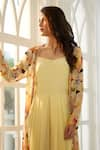 Aariyana Couture_Yellow Jumpsuit Viscose Crepe Printed Aloevera Jumpsuit Square With Jacket _at_Aza_Fashions