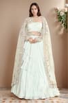 Buy_Kalighata_Blue Silk Embroidery Floral Round Neck Ginger Sheer Gown With Dupatta _at_Aza_Fashions