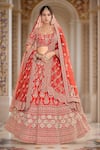 Buy_Kalighata_Red Raw Silk Hand Embroidery Floral Paan Neck Jeevika Bridal Lehenga Set _at_Aza_Fashions