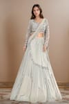 Buy_Kalighata_Grey Organza Embroidery Floral Scoop Luua Draped Lehenga With Sequin Blouse _at_Aza_Fashions