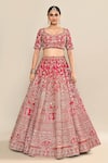 Buy_Kalighata_Pink Raw Silk Hand Embroidery Floral Paan Neck Kayra Jaal Bridal Lehenga Set 