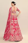 Shop_Kalighata_Pink Raw Silk Hand Embroidery Floral Paan Neck Tania Bridal Lehenga Set _at_Aza_Fashions