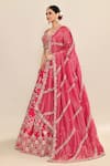 Kalighata_Pink Raw Silk Hand Embroidery Floral Paan Neck Tania Bridal Lehenga Set _at_Aza_Fashions