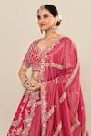 Buy_Kalighata_Pink Raw Silk Hand Embroidery Floral Paan Neck Tania Bridal Lehenga Set 