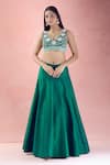 Buy_The Pink Penguin by Charmy_Green Georgette Embroidery Mirror Bandhani Choli With Kalidar Lehenga For Kids_at_Aza_Fashions