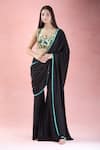 Buy_The Pink Penguin by Charmy_Black Crepe Embroidery Mirror Sweetheart Pant Saree With Blouse _at_Aza_Fashions