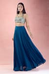 Buy_The Pink Penguin by Charmy_Blue Chinon Embroidery Beads Halter Neck Metallic Choli With Lehenga _at_Aza_Fashions