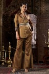 Buy_17:17 by Simmi Saboo_Brown Shimmer Embroidery Notched Lapel Cuff Blazer With Pant _at_Aza_Fashions