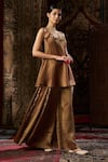 17:17 by Simmi Saboo_Brown Shimmer Embellished Round Shell Peplum Kurta With Palazzo _Online_at_Aza_Fashions