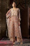 Buy_17:17 by Simmi Saboo_Beige Liquid Organza Printed Floral V Neck Kaftan Pant Set _at_Aza_Fashions