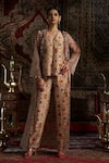 Buy_17:17 by Simmi Saboo_Beige Liquid Organza Embellished Floral Veil Veli Printed Jacket With Pant Set _at_Aza_Fashions