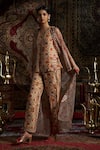 17:17 by Simmi Saboo_Beige Liquid Organza Embellished Floral Veil Veli Printed Jacket With Pant Set _Online_at_Aza_Fashions