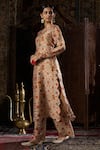 17:17 by Simmi Saboo_Beige Raw Silk Embellished Floral Round Printed Kurta With Pant _Online_at_Aza_Fashions