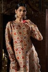 Buy_17:17 by Simmi Saboo_Beige Raw Silk Embellished Floral Round Printed Kurta With Pant _Online_at_Aza_Fashions