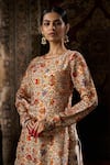 Shop_17:17 by Simmi Saboo_Beige Raw Silk Embellished Floral Round Printed Kurta With Pant _Online_at_Aza_Fashions