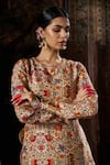 17:17 by Simmi Saboo_Beige Raw Silk Embellished Floral Round Printed Kurta With Pant _at_Aza_Fashions