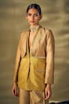 Buy_17:17 by Simmi Saboo_Gold Raw Silk Embellished Sequin Notched Lapel Texture Printed Blazer With Pant 