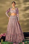 Buy_17:17 by Simmi Saboo_Purple Liquid Organza Embellished Floral Square Lehenga Set _at_Aza_Fashions