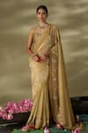 Buy_17:17 by Simmi Saboo_Gold Crush Shimmer Embellished Pearl Square Floral Saree With Corset Blouse _at_Aza_Fashions