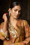 Buy_17:17 by Simmi Saboo_Gold Raw Silk Embellished Collage V Neck Print Kurta With Pant _Online_at_Aza_Fashions