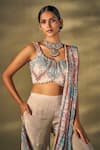 17:17 by Simmi Saboo_Beige Shimmer Embellished Floral Printed Attached Drape Sharar Saree With Blouse _at_Aza_Fashions