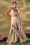 Buy_17:17 by Simmi Saboo_Beige Shimmer Embellished Floral Printed Attached Drape Sharar Saree With Blouse 