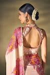 Shop_17:17 by Simmi Saboo_Beige Shimmer Embellished Sequin High Neck Floral Print Saree With Blouse _at_Aza_Fashions