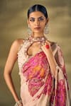 Shop_17:17 by Simmi Saboo_Beige Shimmer Embellished Sequin High Neck Floral Print Saree With Blouse _Online_at_Aza_Fashions