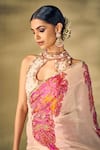 17:17 by Simmi Saboo_Beige Shimmer Embellished Sequin High Neck Floral Print Saree With Blouse _at_Aza_Fashions