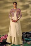 Buy_17:17 by Simmi Saboo_Beige Shimmer Embellished Sequin Round Floral Jacket Kurta With Pant _Online_at_Aza_Fashions